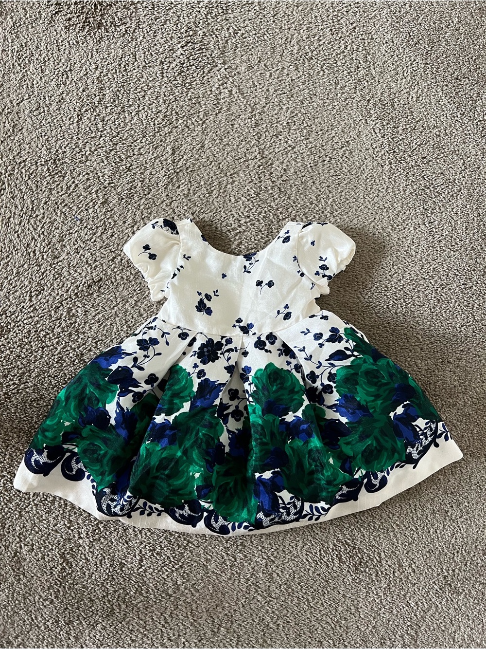 Janie and Jack Baby Girl White Dress with Green & Blue Floral